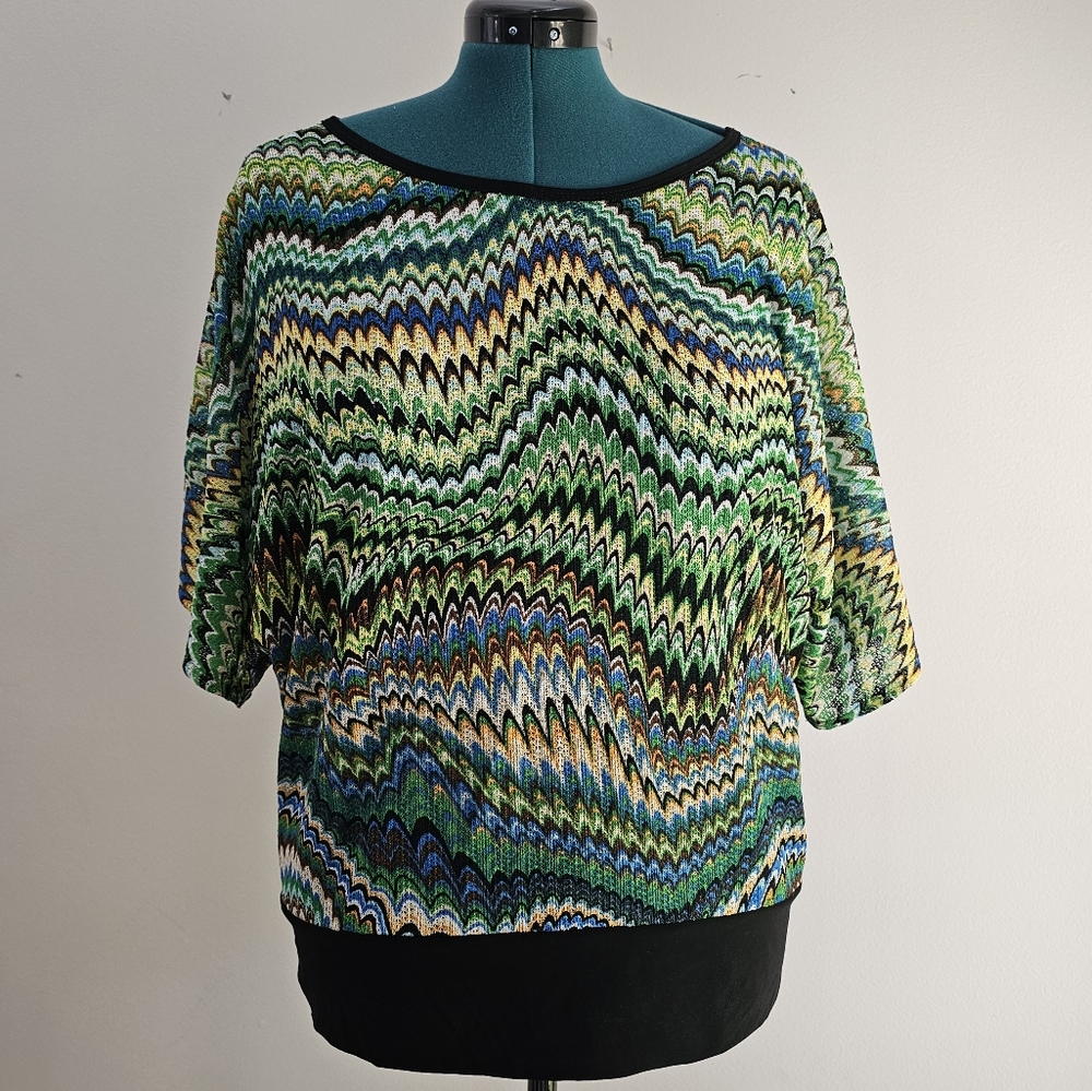 NWOT 3X Only Nine Woman Green Zigzag Knit Top